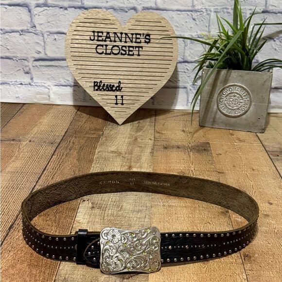 Enmon  Western Belt Cowgirl Collection Genuine Leather W Rhinestone Buckle M - Picture 1 of 9